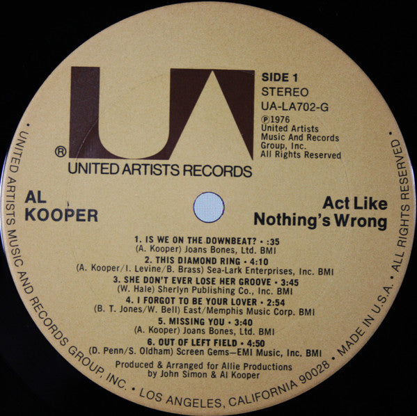 Al Kooper - Act Like Nothing's Wrong | Near Mint (NM) Very Good Plus (VG+)