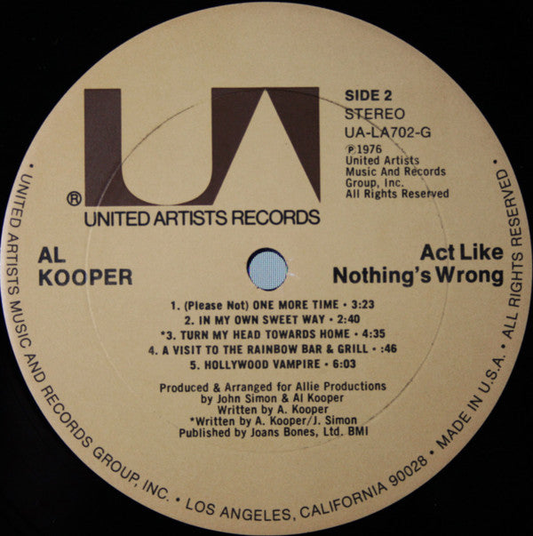 Al Kooper - Act Like Nothing's Wrong | Near Mint (NM) Very Good Plus (VG+)