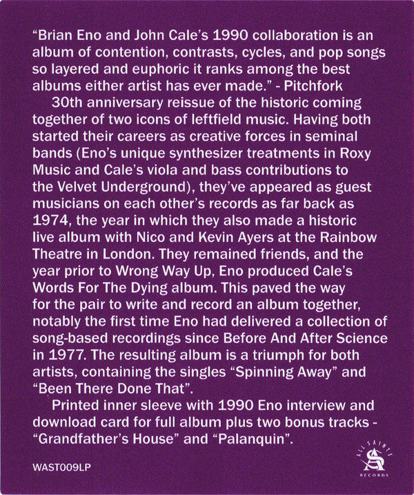 Brian Eno & John Cale - Wrong Way Up (30th Anniversary) | Mint (M) Mint (M)