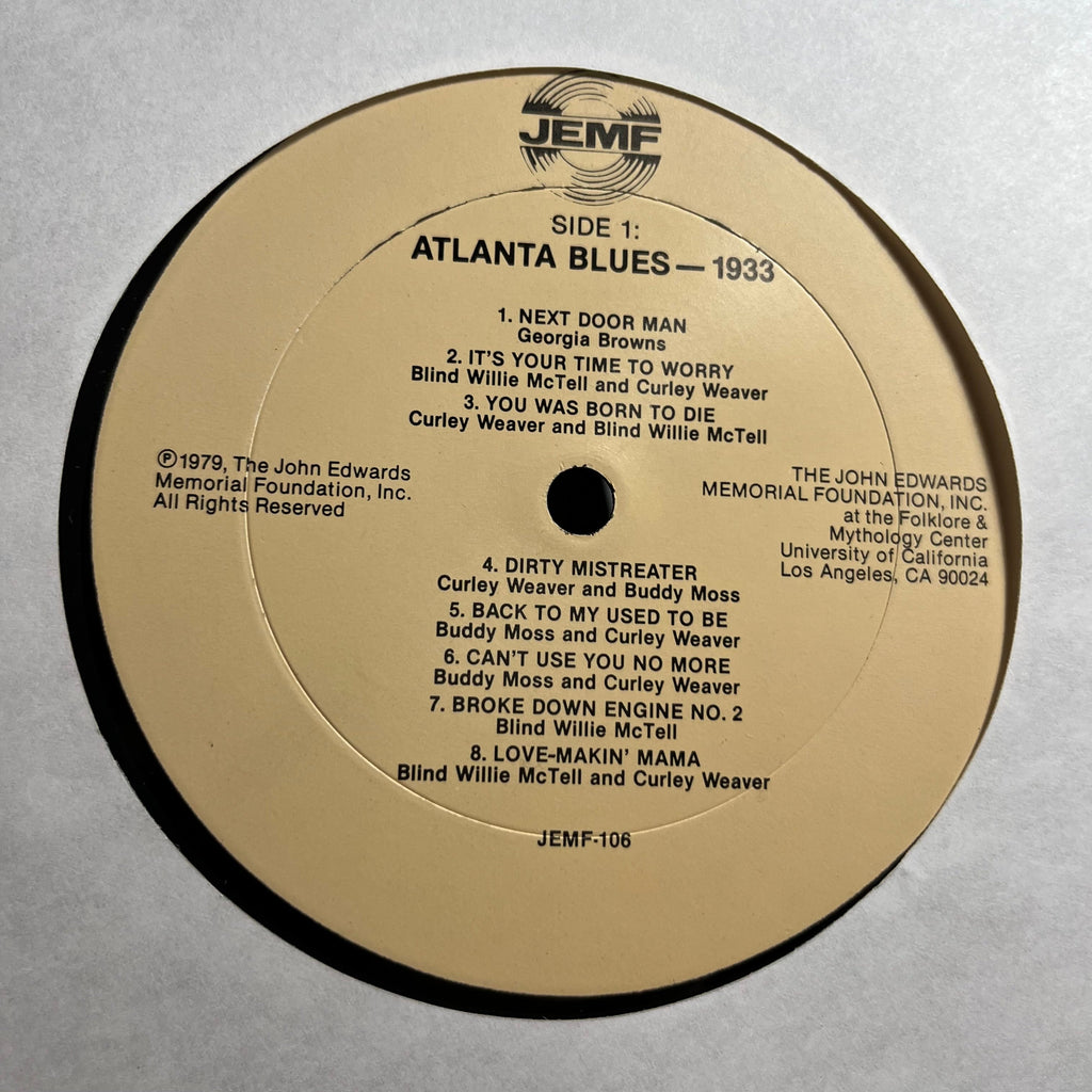 Blind Willie McTell - Atlanta Blues 1933 (VINYL) | Excellent (EX) Very Good Plus (VG+)