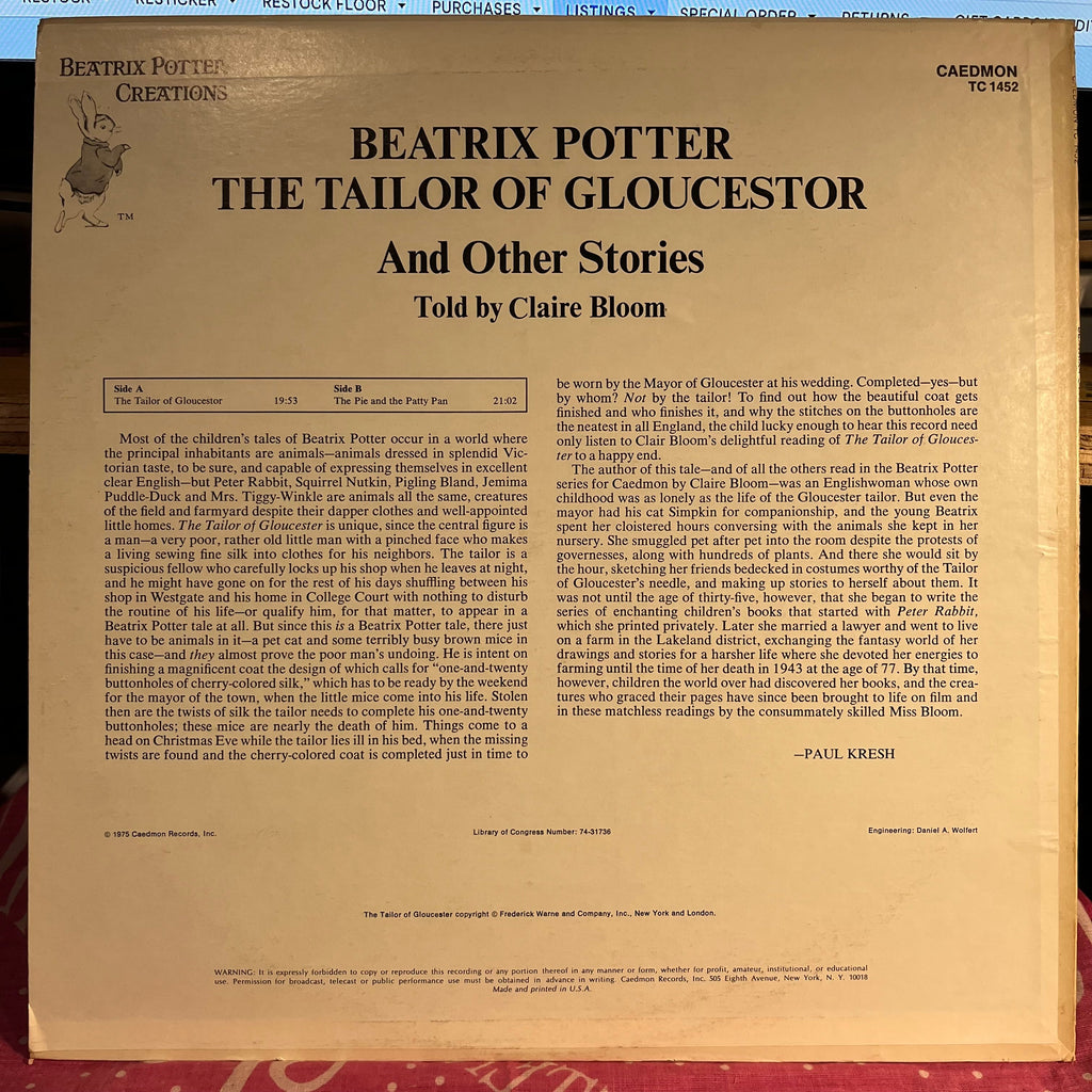 Claire Bloom - The Tailor Of Gloucester And Other Stories | Near Mint (NM) Excellent (EX)