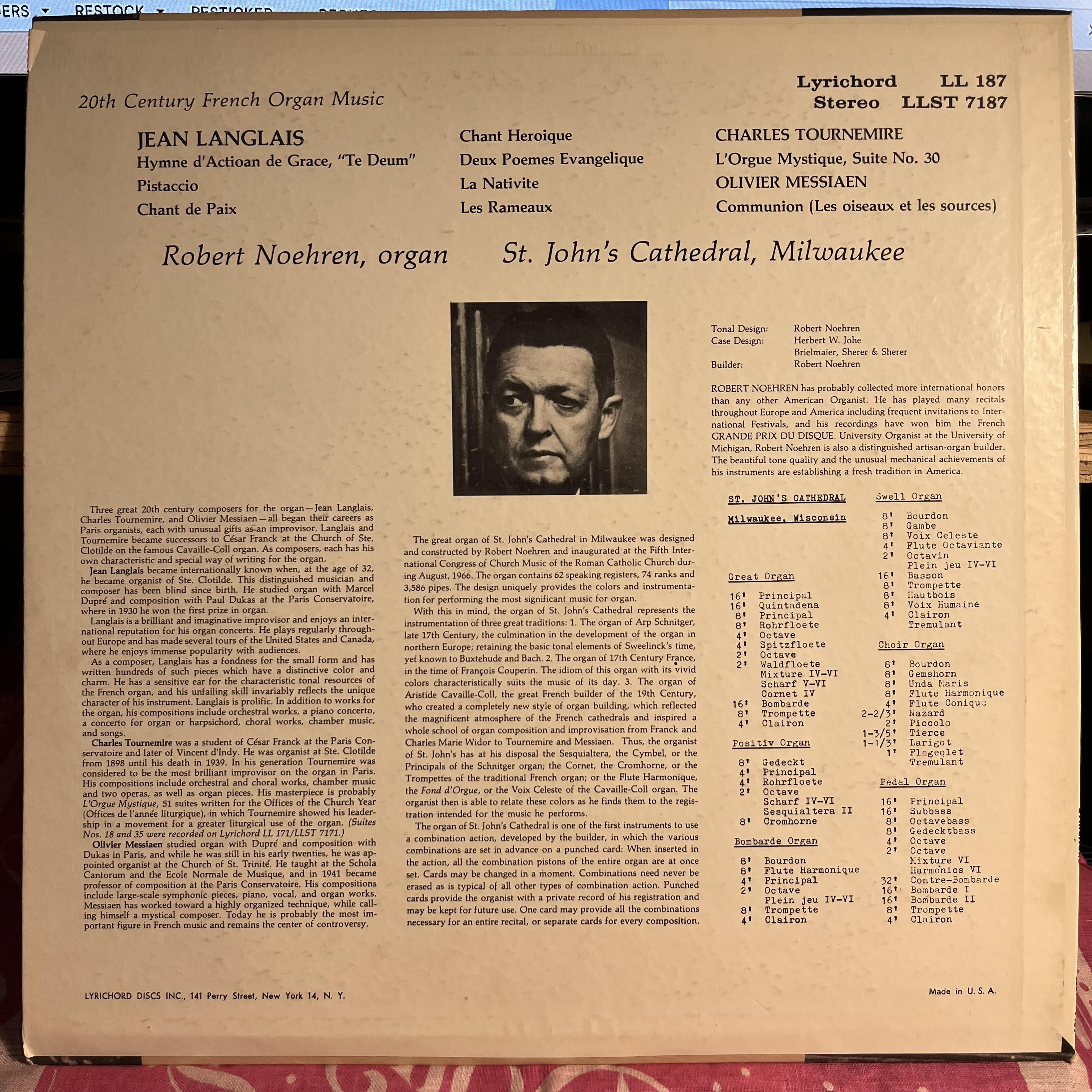 Robert Noehren - 20th Century French Organ Music | Excellent (EX) Near Mint (NM)