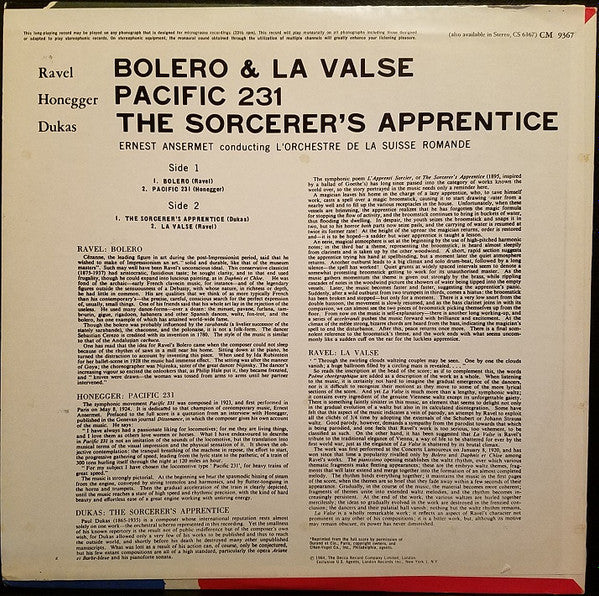 Bolero - La Valse / The Sorcerer's Apprentice / Pacific 231 | Mint (M) Mint (M)