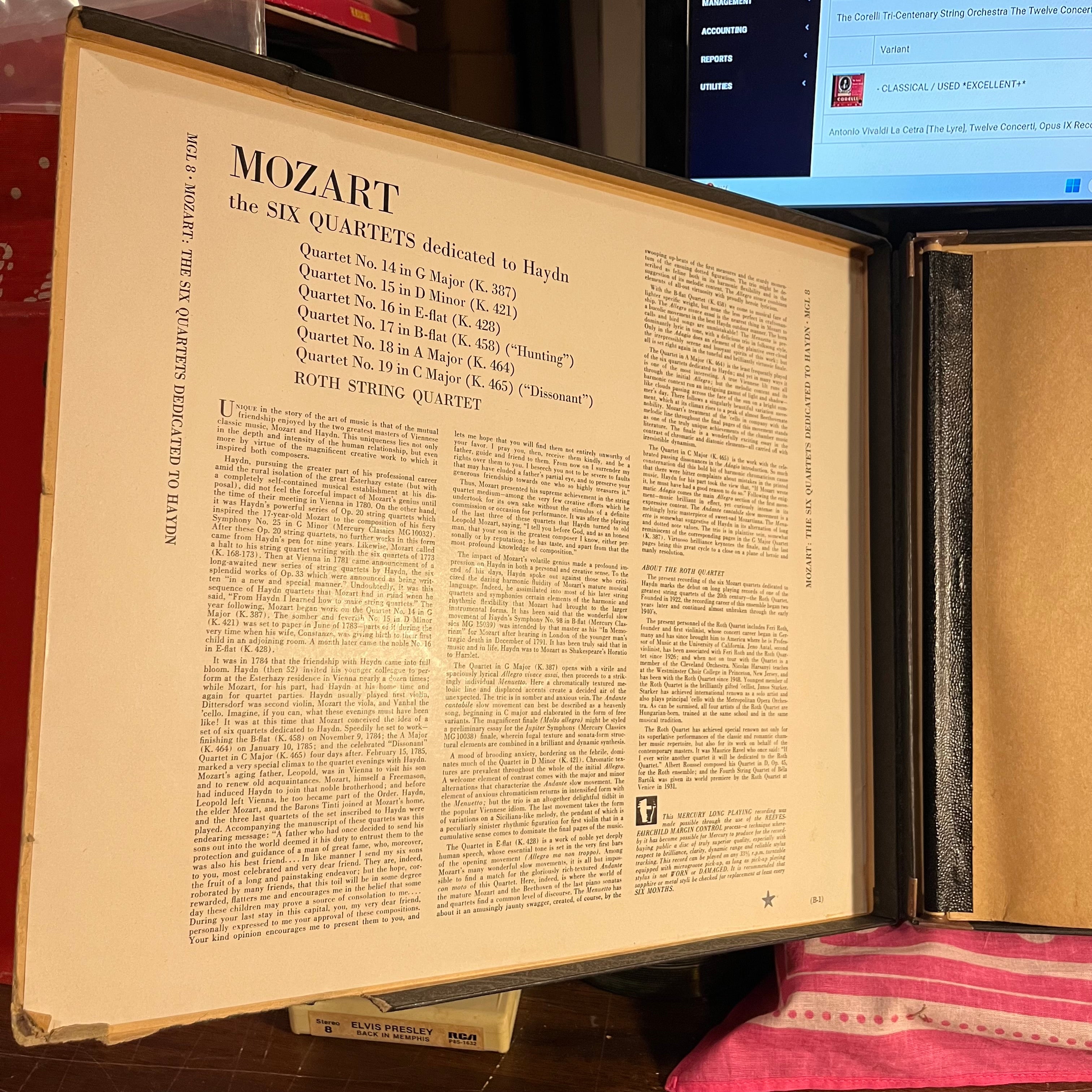 Wolfgang Amadeus Mozart - MOZART Six quartets dedicated to Haydn Roth String Quartet. Quartet No. 14 In G Major (K.387), Quartet No. 15 In D Minor (K.421) | Excellent (EX) Very Good Plus (VG+)