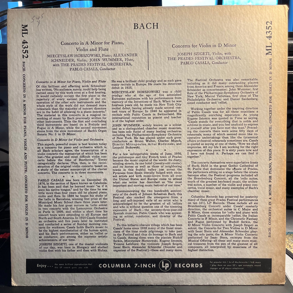 Johann Sebastian Bach - Prades Festival - Vol. 8 | Excellent (EX) Excellent (EX)