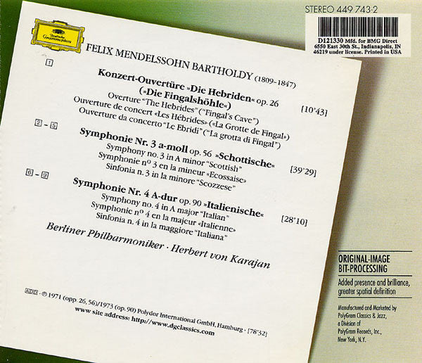 Felix Mendelssohn-Bartholdy - Symphonien No. 3 »Schottische · Scottish« · No. 4 »Italienische · Italian« (CD) | Excellent+ (EX+) Near Mint (NM)