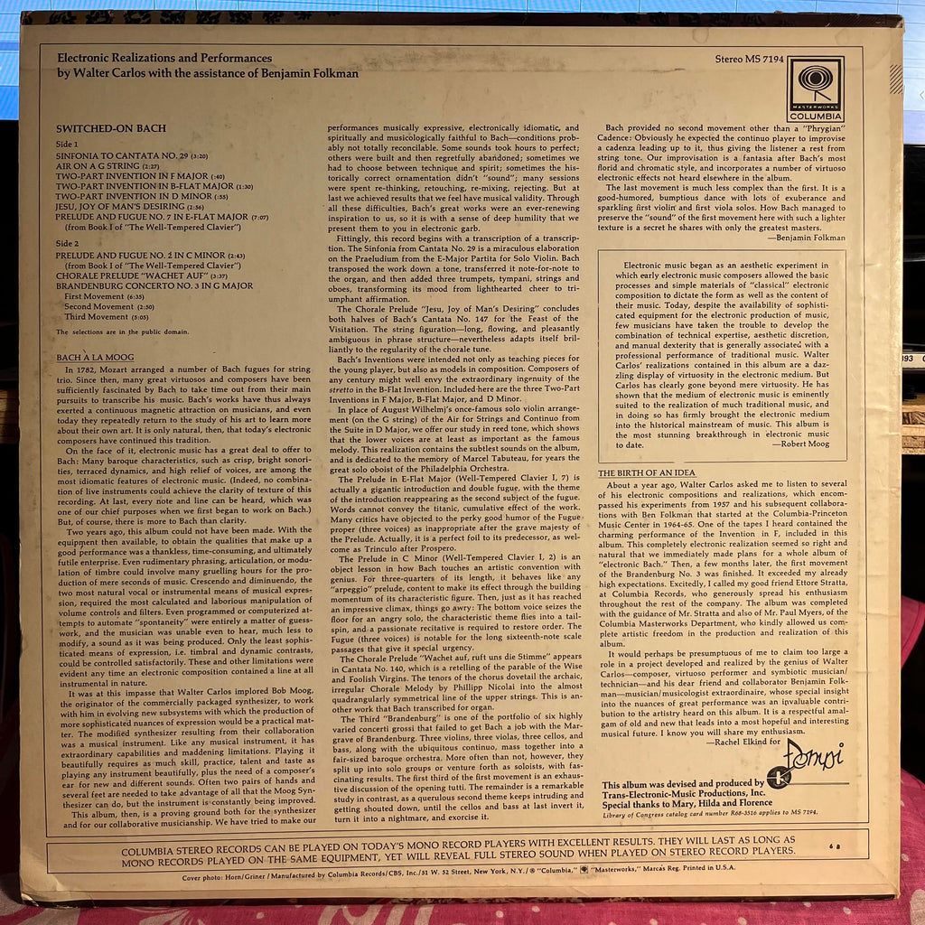 Walter Carlos - Switched-On Bach *TERRE HAUTE 1970* | Excellent (EX) Excellent (EX)