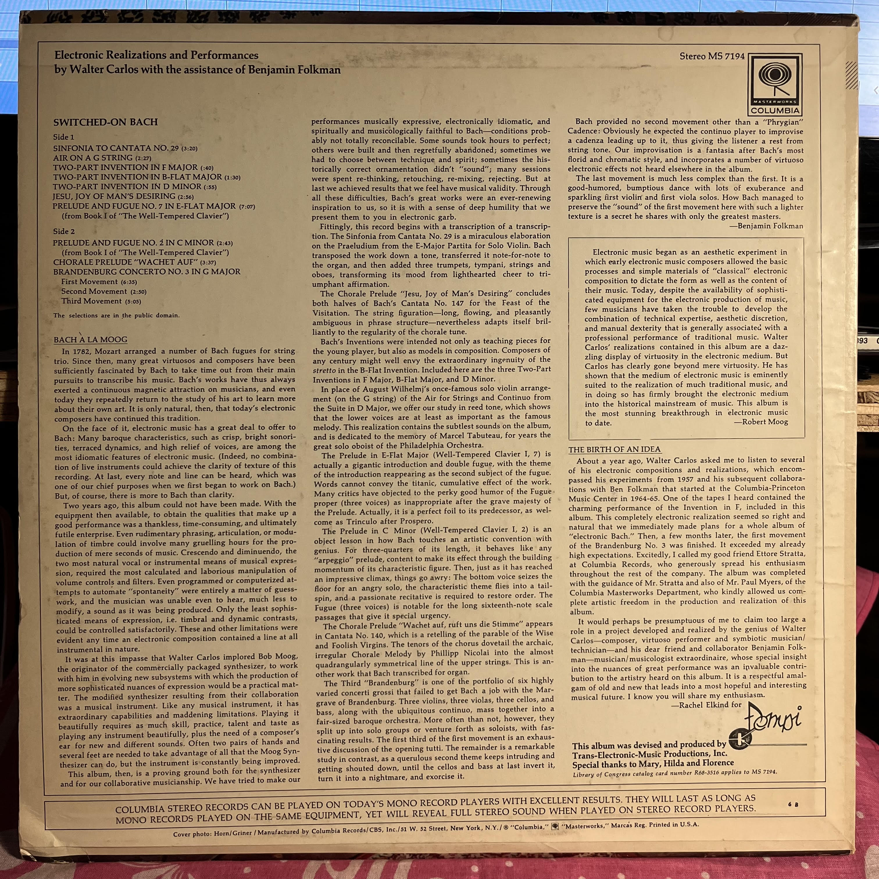 Walter Carlos - Switched-On Bach *TERRE HAUTE 1970* | Excellent (EX) Excellent (EX)