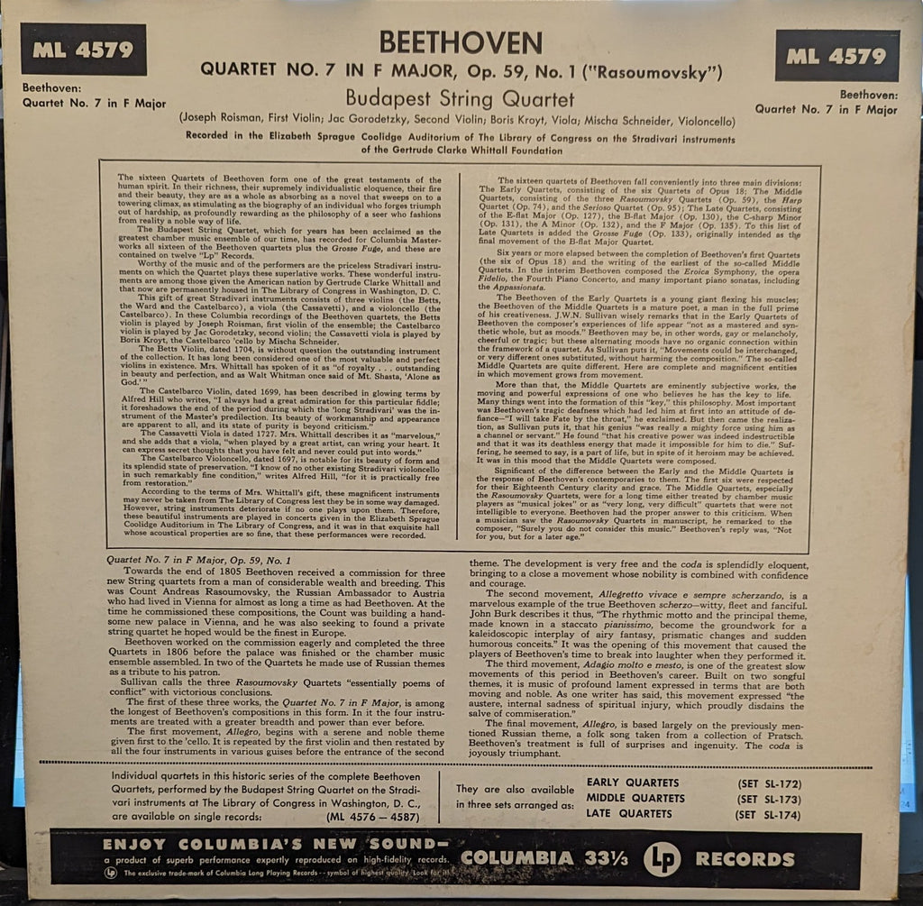 Quartet No. 7 in F Major, Op. 59, No. 1 | Excellent (EX) Near Mint (NM)