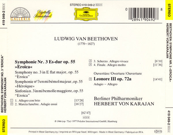 Ludwig van Beethoven - Symphony No. 3 “Eroica” / Overture: “Leonore III” (CD) | Excellent+ (EX+)