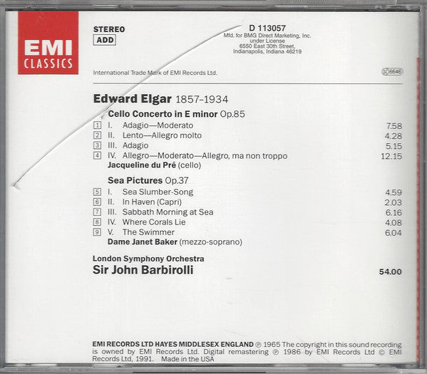 Sir Edward Elgar - Cello Concerto • Sea Pictures (CD) | Excellent+ (EX+) Excellent (EX)