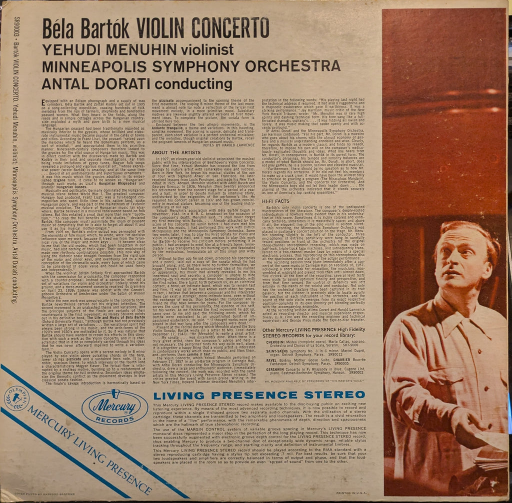 Béla Bartók - Violin Concerto (VINYL) | Excellent+ (EX+) Excellent+ (EX+)