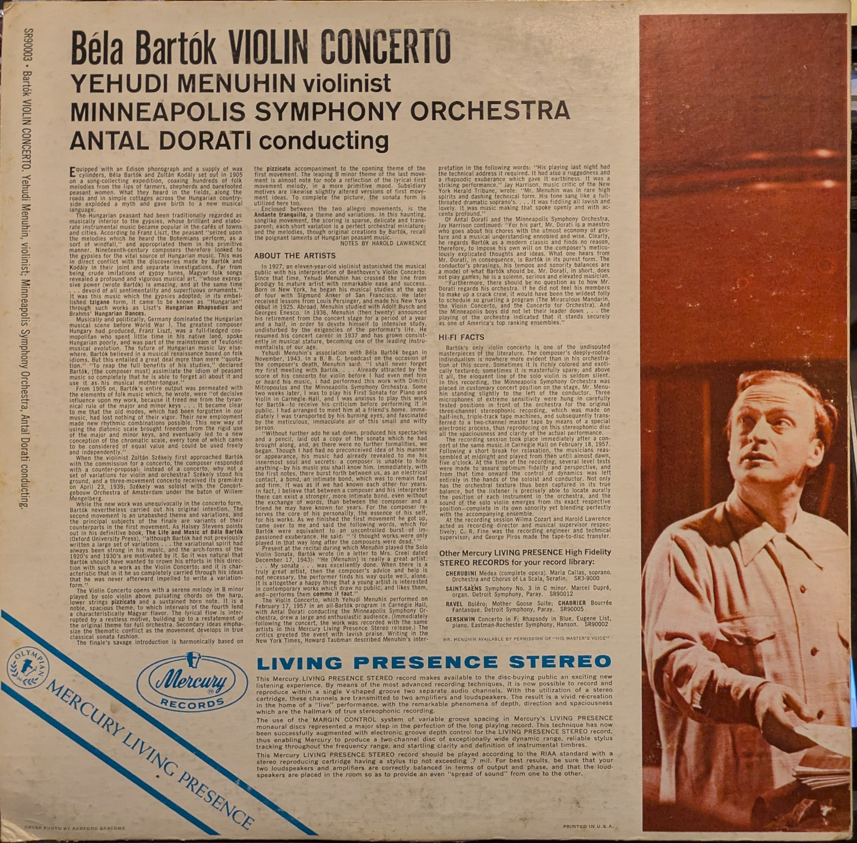 Béla Bartók - Violin Concerto (VINYL) | Excellent+ (EX+) Excellent+ (EX+)