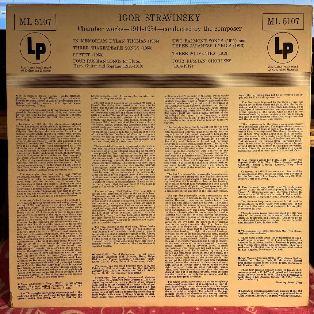 Igor Stravinsky - In Memoriam Dylan Thomas | Excellent (EX) Near Mint (NM)