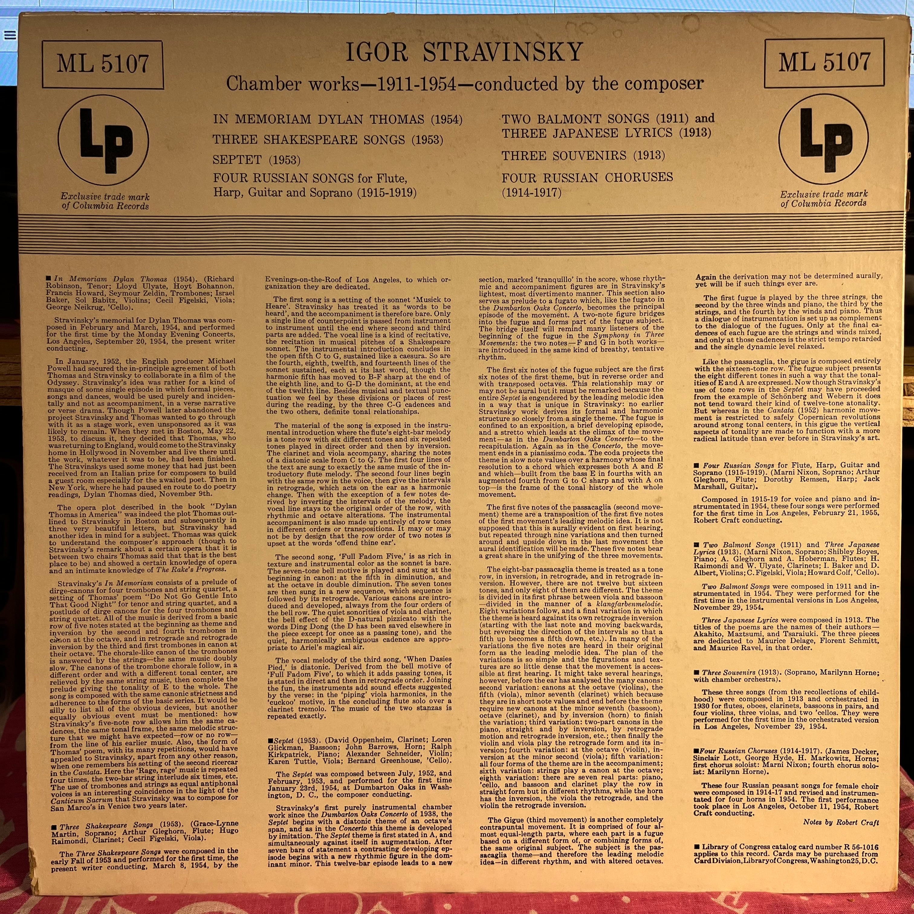 Igor Stravinsky - In Memoriam Dylan Thomas | Excellent (EX) Near Mint (NM)