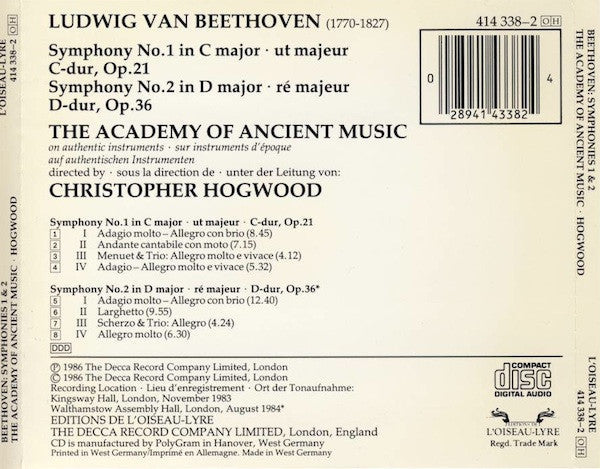 Ludwig Van Beethoven - Symphonies 1 & 2 (CD) | Near Mint (NM) Near Mint (NM)