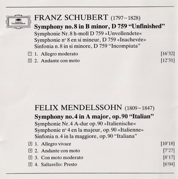 Schubert: Symphony No.8 "Unfinished" / Mendelssohn: Symphony No.4 "Italian" (CD) | Near Mint (NM) Near Mint (NM)