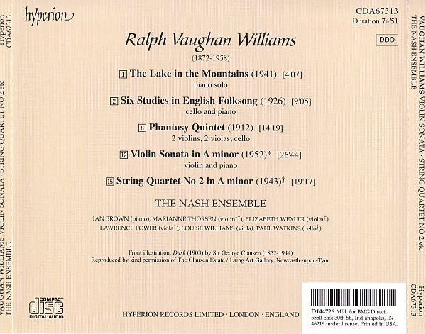Ralph Vaughan Williams - Violin Sonata / The Lake In The Mountains / Six Studies In English Folksong / String Quartet No 2 / Phantasy Quintet (CD) | Near Mint (NM) Near Mint (NM)