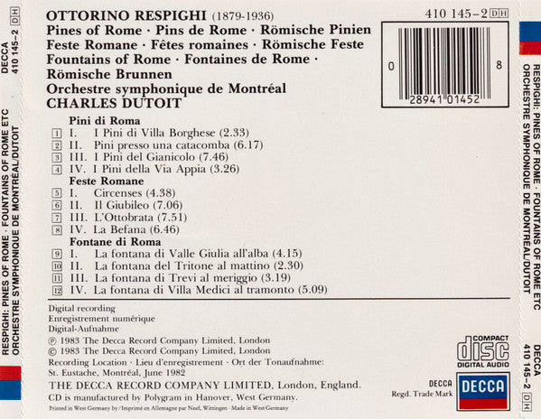 Ottorino Respighi - Pines Of Rome • Fountains Of Rome • Feste Romane (CD) | Near Mint (NM) Near Mint (NM)