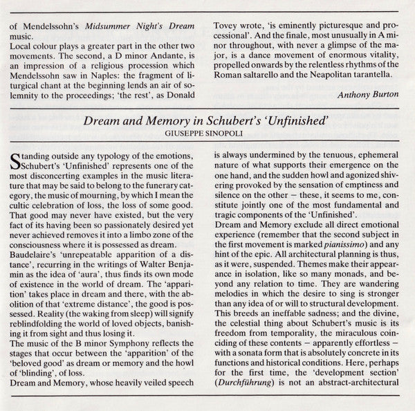 Schubert: Symphony No.8 "Unfinished" / Mendelssohn: Symphony No.4 "Italian" (CD) | Near Mint (NM) Near Mint (NM)