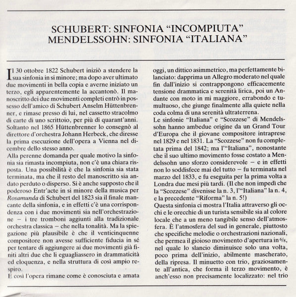 Schubert: Symphony No.8 "Unfinished" / Mendelssohn: Symphony No.4 "Italian" (CD) | Near Mint (NM) Near Mint (NM)
