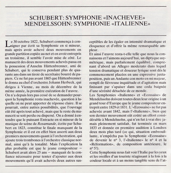 Schubert: Symphony No.8 "Unfinished" / Mendelssohn: Symphony No.4 "Italian" (CD) | Near Mint (NM) Near Mint (NM)