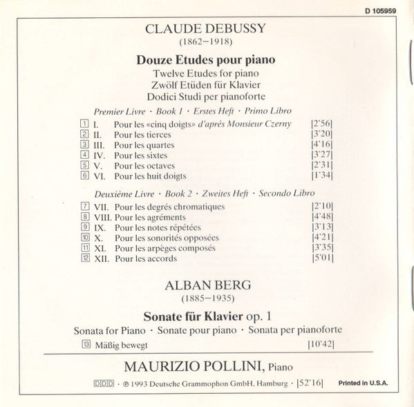 Claude Debussy - Debussy: 12 Etudes / Berg: Sonate Op. 1 (CD) | Near Mint (NM)