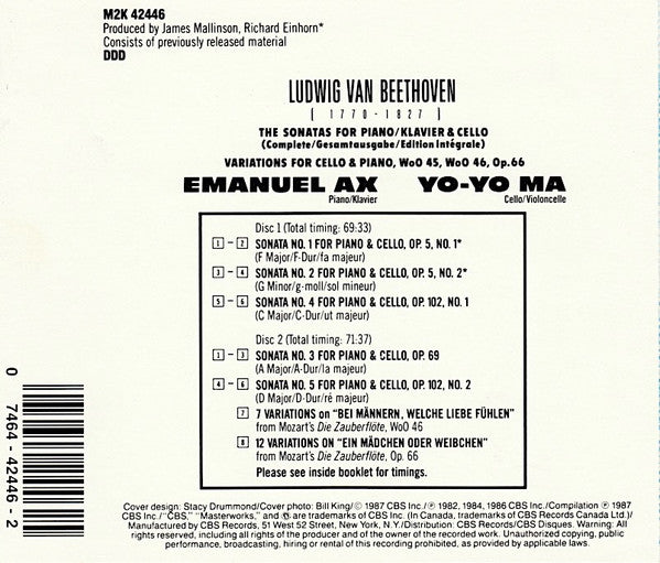 Ludwig van Beethoven - The Sonatas For Piano/Klavier & Cello (2xCD) | Near Mint (NM) Near Mint (NM)