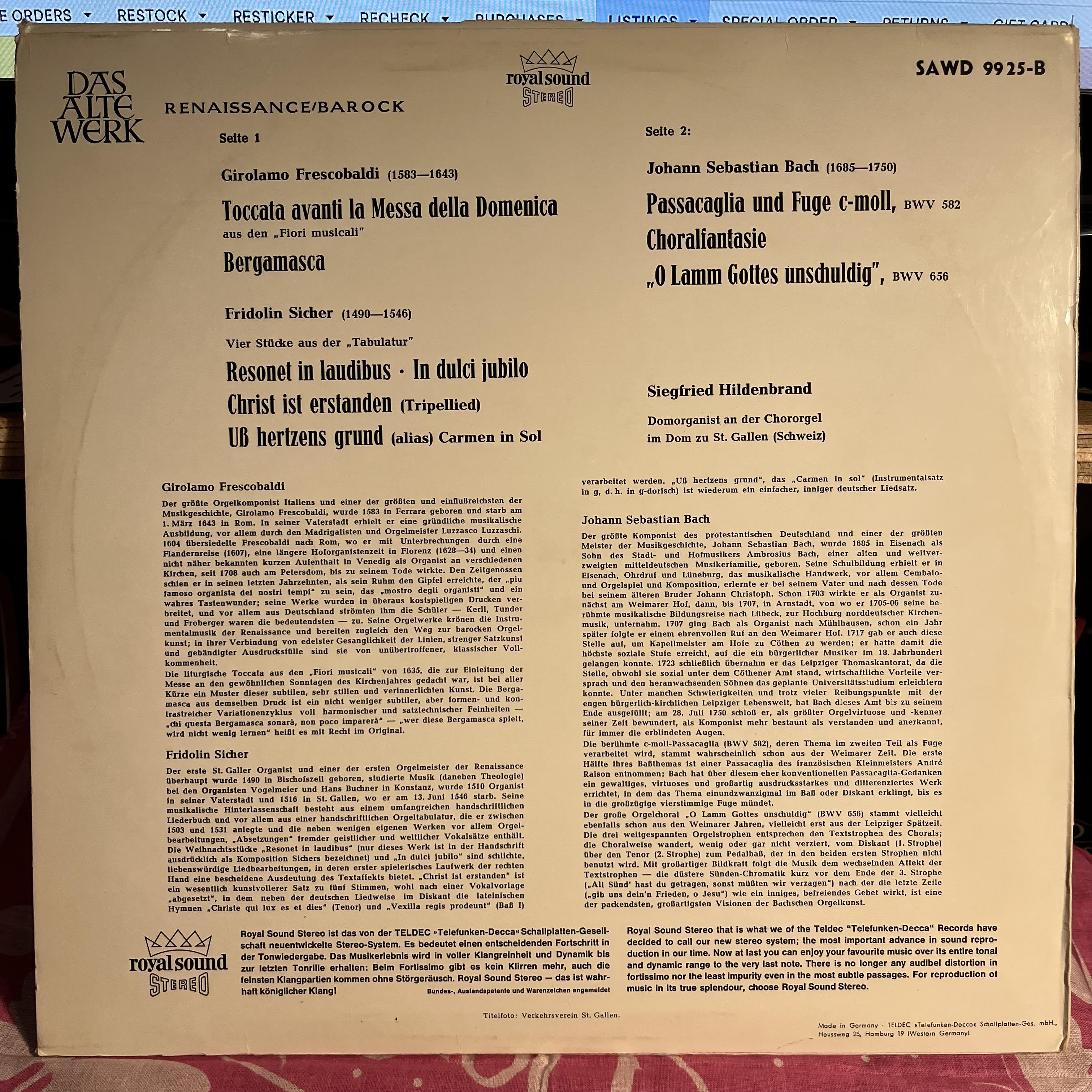 Die Alte Orgel Im Dom Zu St. Gallen/Schweiz | Near Mint (NM) Near Mint (NM)
