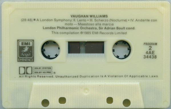 Ralph Vaughan Williams - Fantasia On A Theme By Thomas Tallis • A London Symphony (Symphony No. 2) (CASS) | Near Mint (NM) Near Mint (NM)
