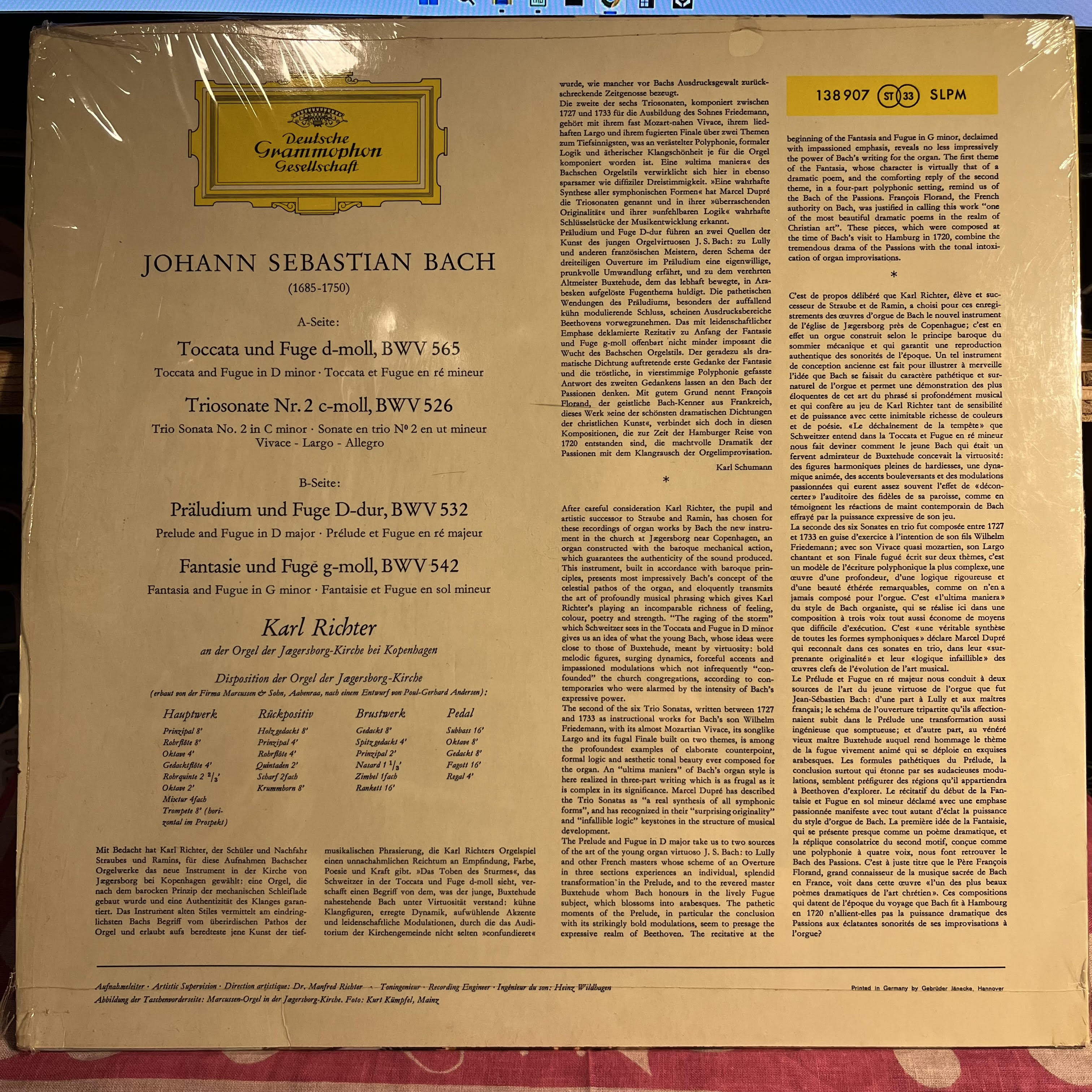 Johann Sebastian Bach - Toccata Und Fuge d-moll, BWV 565 · Triosonate Nr. 2 c-moll, BWV 526 · Präludium Und Fuge D-dur, BWV 532 · Fantasie Und Fuge g-moll, BWV 542 *SHRINK/GERMANY* | Near Mint (NM) Near Mint (NM)