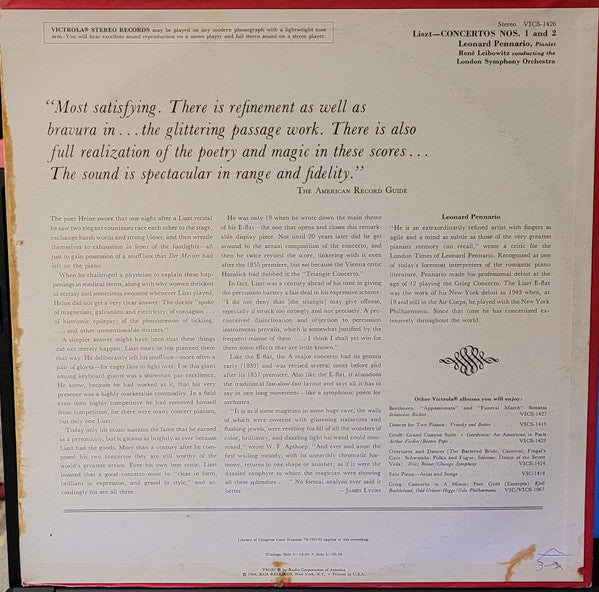 Franz Liszt - Piano Concertos Nos.1 & 2 | Near Mint (NM) Near Mint (NM)