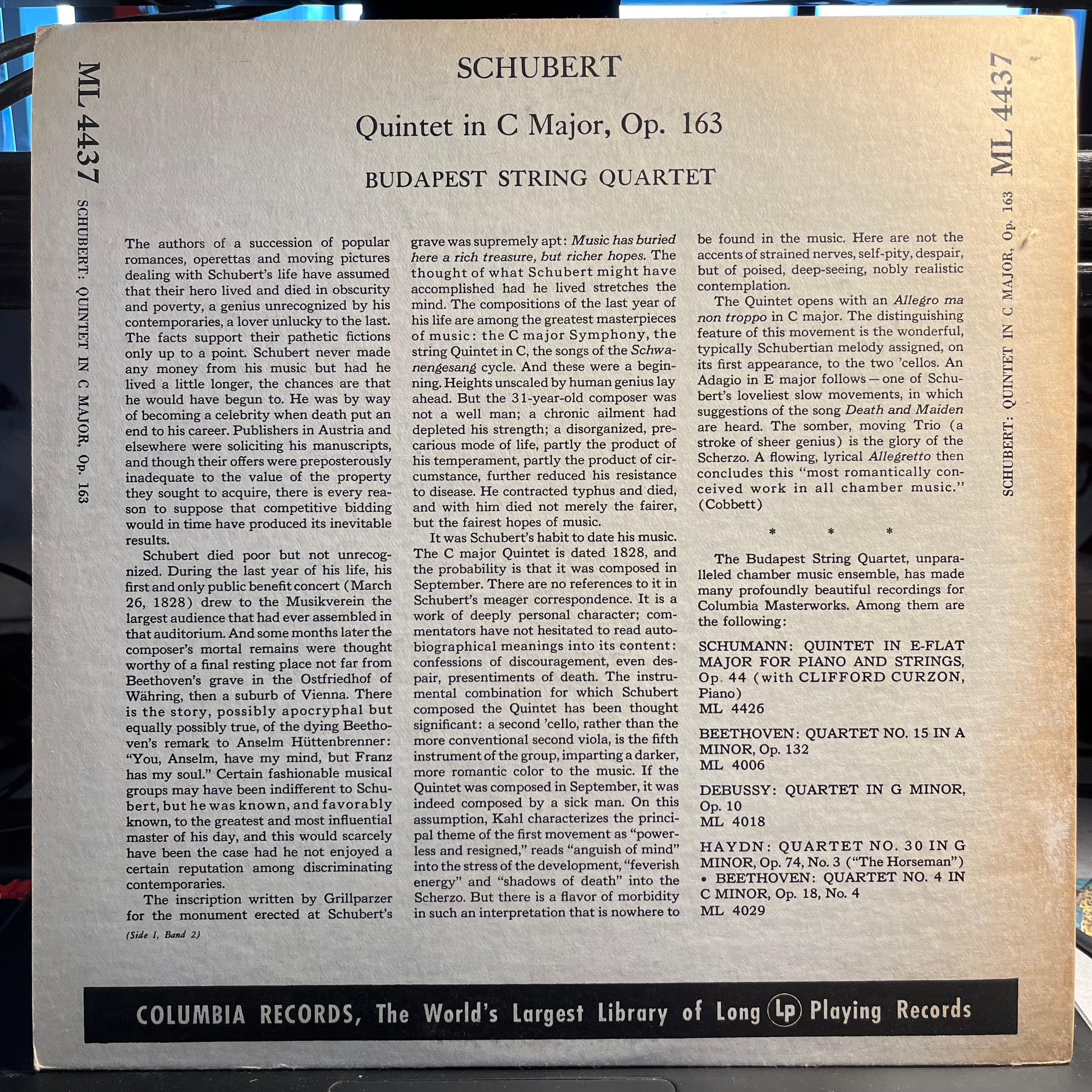 Franz Schubert - Quintet In C Major, Op. 163 | Near Mint (NM) Near Mint (NM)
