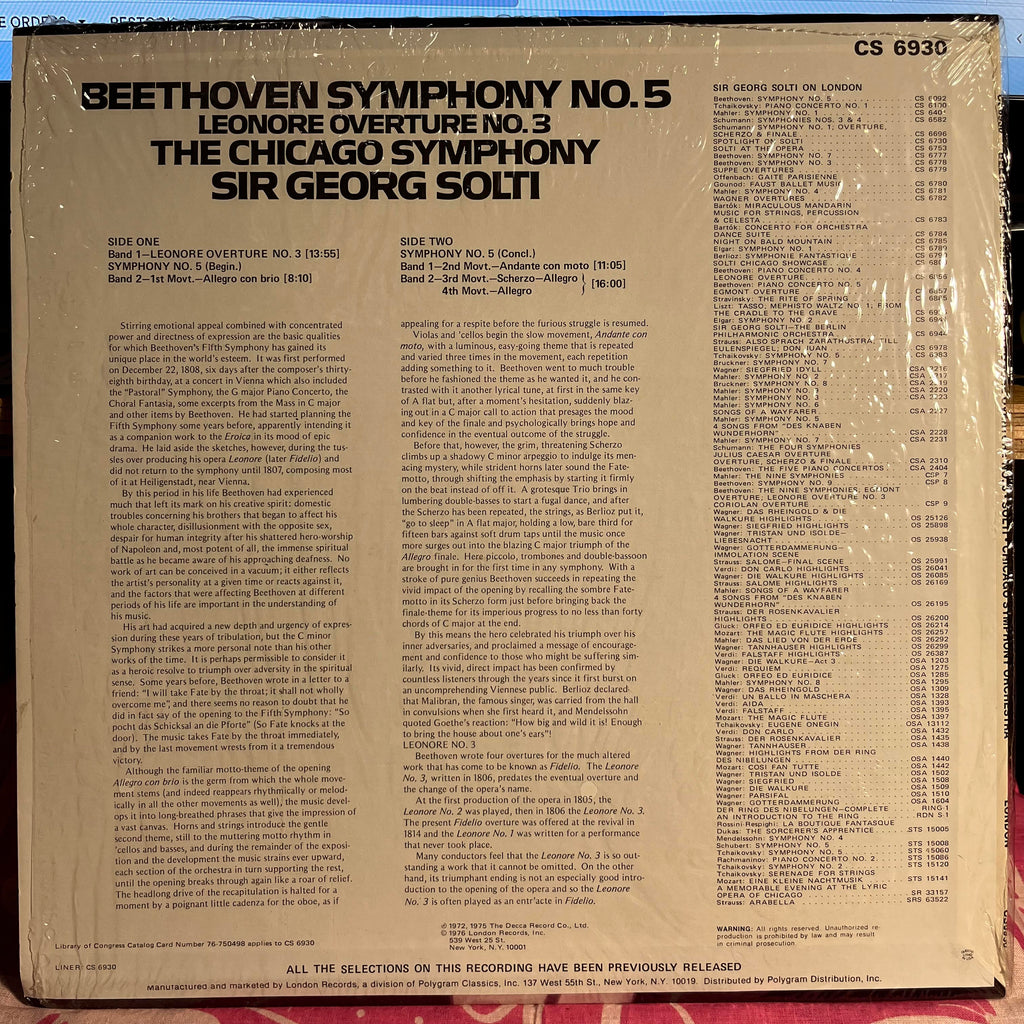 Ludwig van Beethoven - Symphony No. 5 / Leonore Overture No. 3 *SHRINK/IMPORT STICKER* | Near Mint (NM) Near Mint (NM)