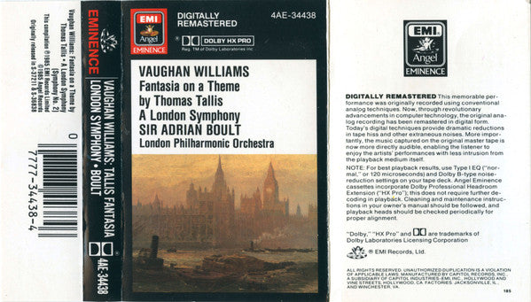 Ralph Vaughan Williams - Fantasia On A Theme By Thomas Tallis • A London Symphony (Symphony No. 2) (CASS) | Near Mint (NM) Near Mint (NM)