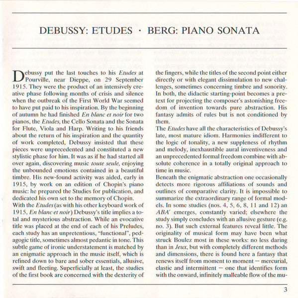 Claude Debussy - Debussy: 12 Etudes / Berg: Sonate Op. 1 (CD) | Near Mint (NM)