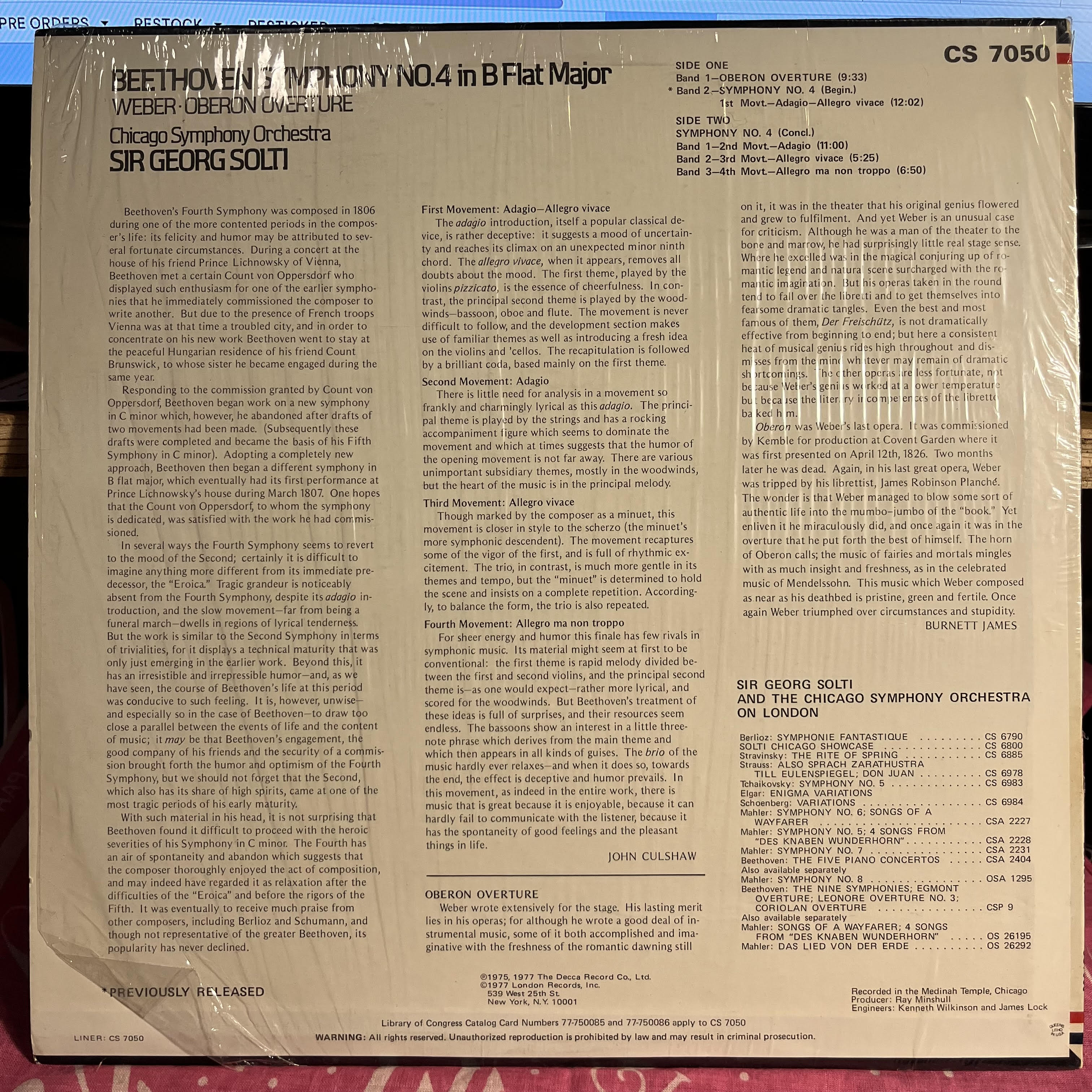 Symphony No. 4 In B Flat Major · Oberon Overture *SHRINK* | Near Mint (NM) Near Mint (NM)