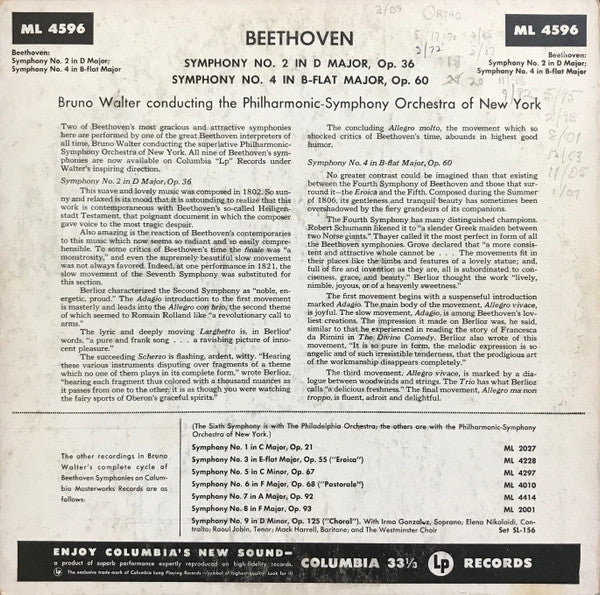 Ludwig van Beethoven - Symphonies No 2 In D Major, Op. 36 And No 4 In B-Flat Major, Op. 60 | Near Mint (NM) Excellent (EX)