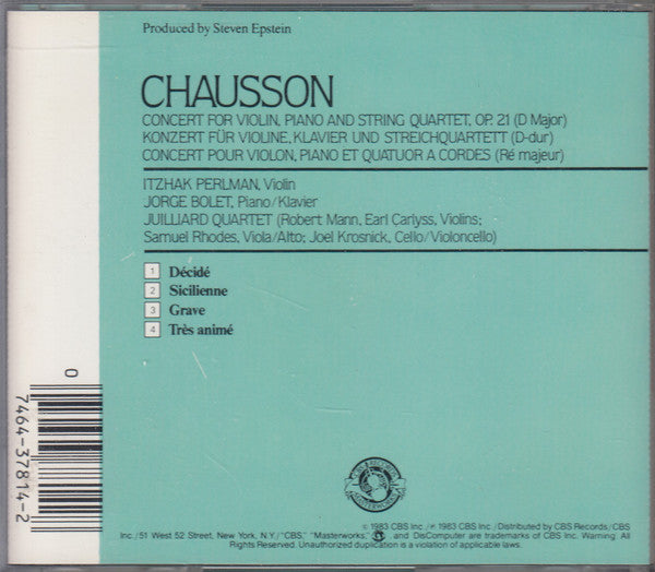Ernest Chausson - Concert For Violin, Piano And String Quartet (CD) | Near Mint (NM) Near Mint (NM)