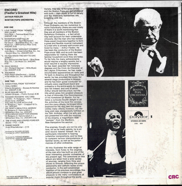 Arthur Fiedler - Encore (Fiedler's Greatest Hits) | Near Mint (NM) Excellent (EX)
