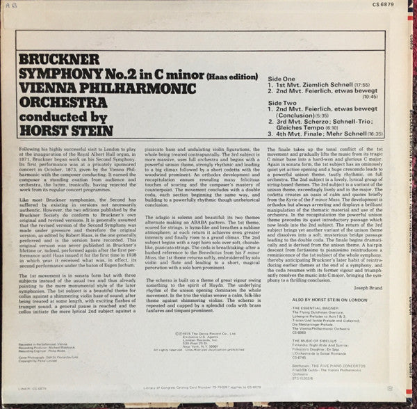 Anton Bruckner - Symphony No. 2 (VINYL) | Near Mint (NM) Near Mint (NM)
