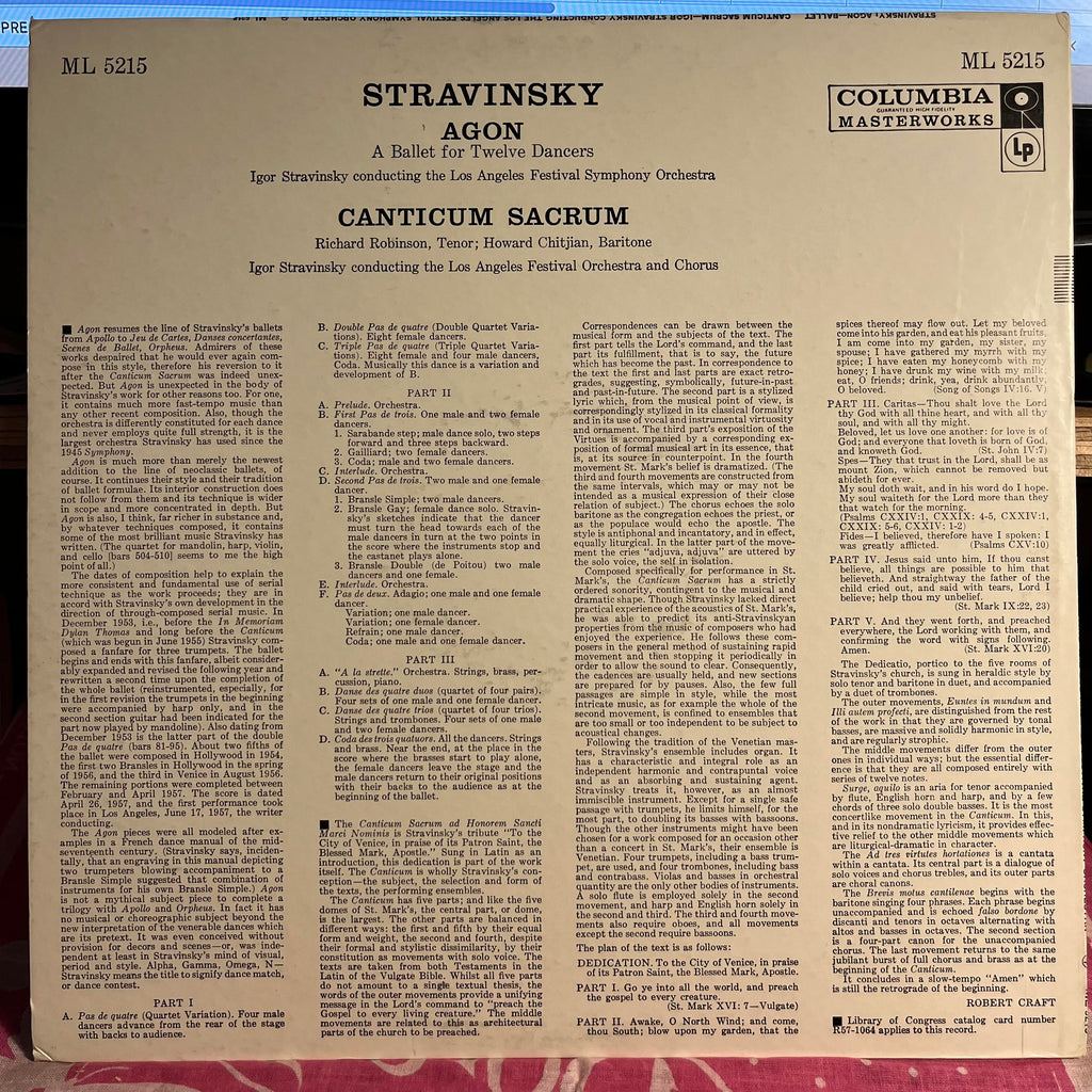 Igor Stravinsky - Agon (A Ballet For Twelve Dancers) / Canticum Sacrum | Near Mint (NM) Excellent (EX)