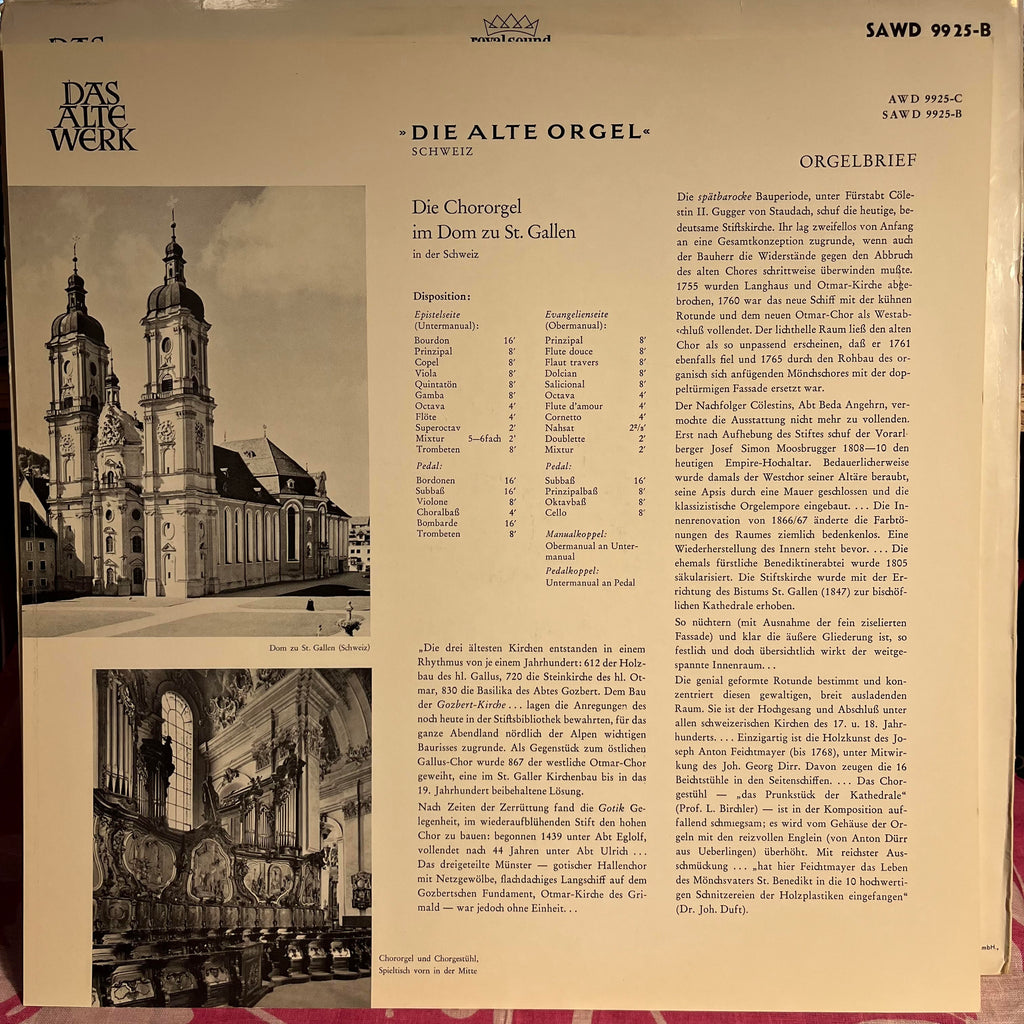 Die Alte Orgel Im Dom Zu St. Gallen/Schweiz | Near Mint (NM) Near Mint (NM)