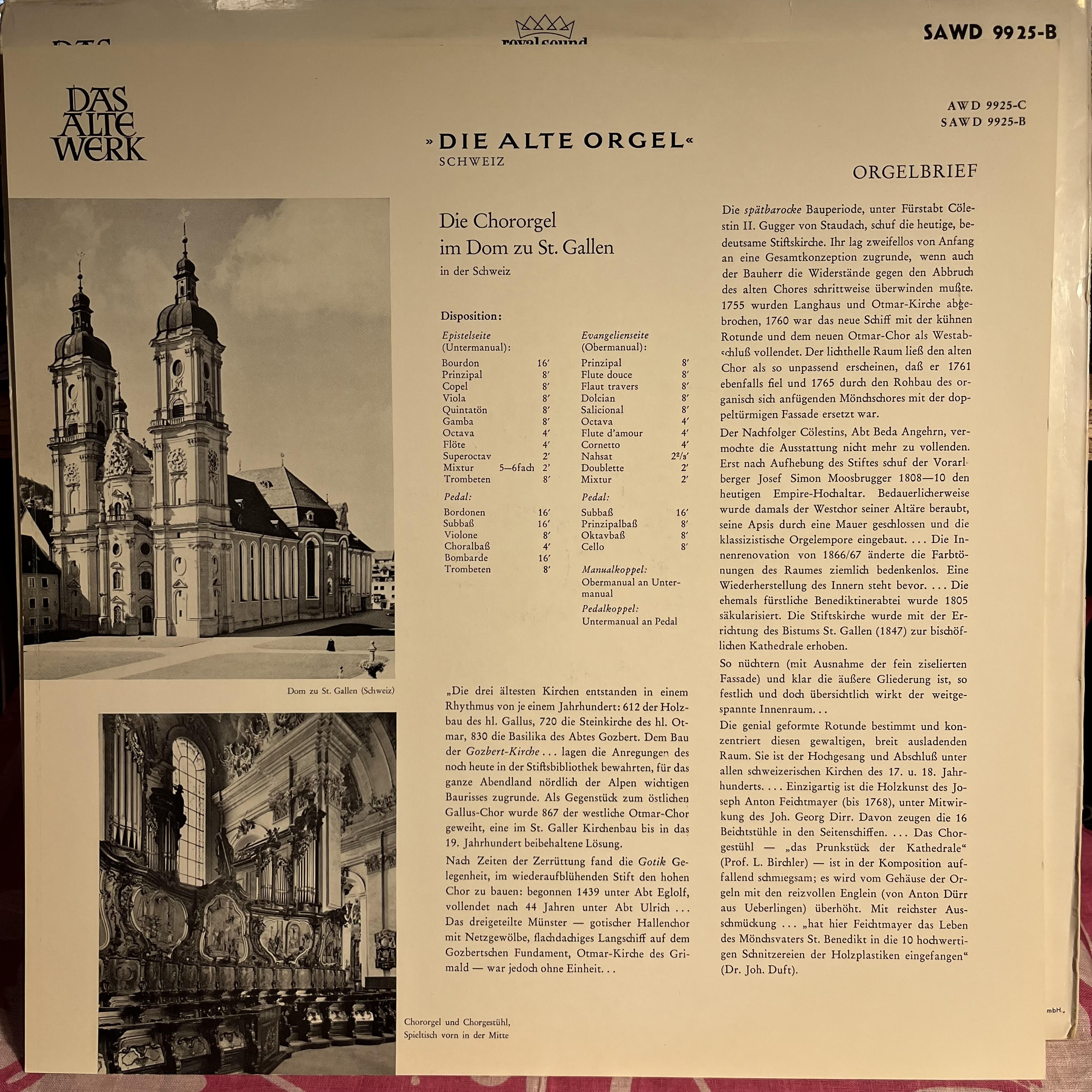 Die Alte Orgel Im Dom Zu St. Gallen/Schweiz | Near Mint (NM) Near Mint (NM)
