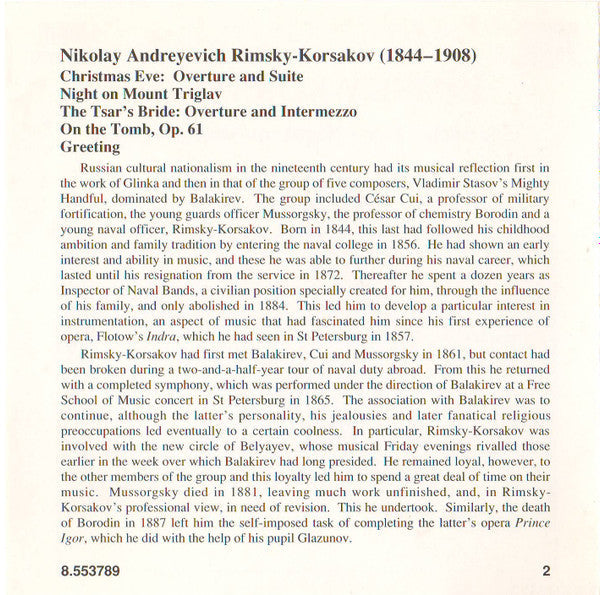 Nikolai Rimsky-Korsakov - Christmas Eve • Night On Mount Triglav (CD) | Near Mint (NM or M-)
