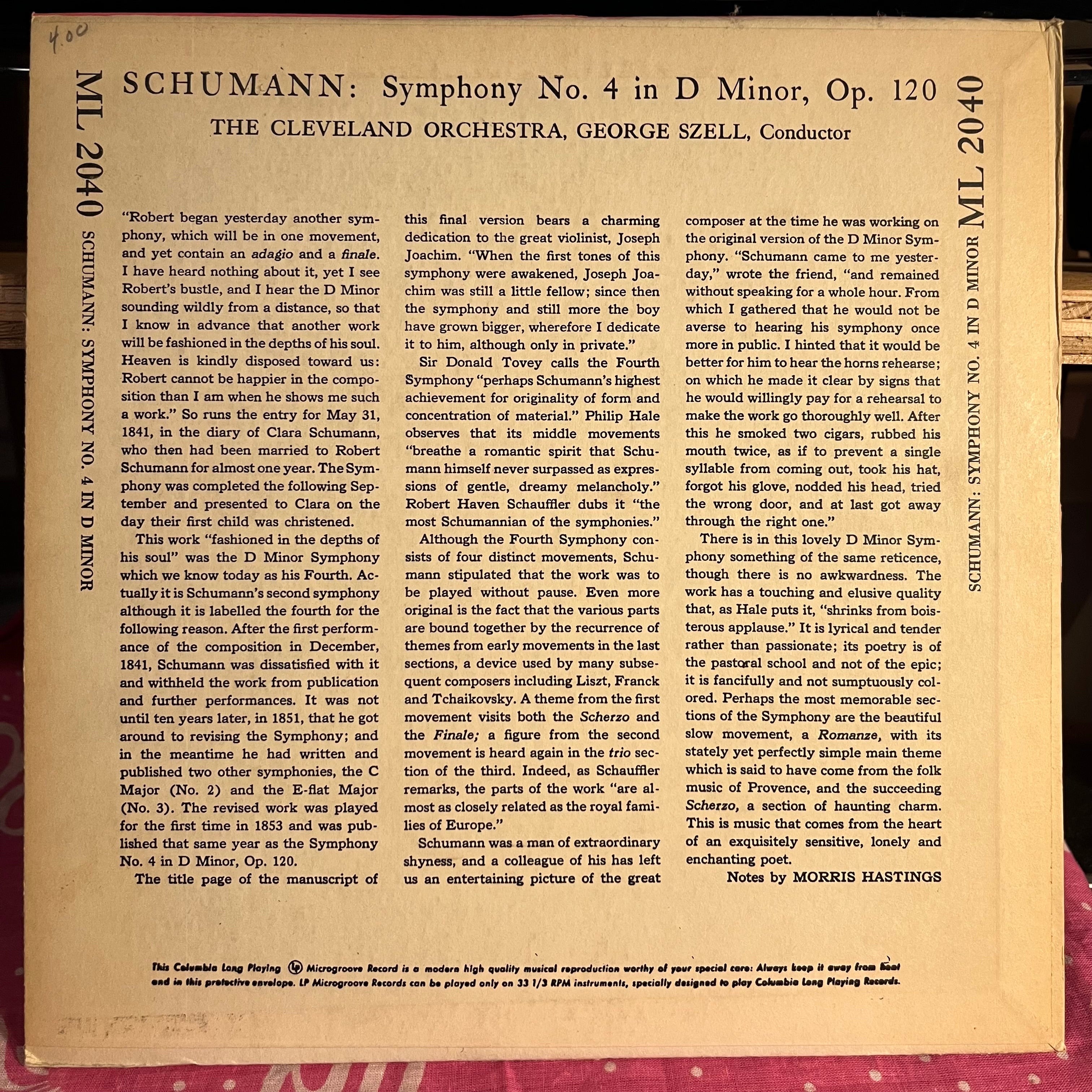 Symphony No. 4 In D-Minor, Op. 120 10" | Near Mint (NM) Near Mint (NM)