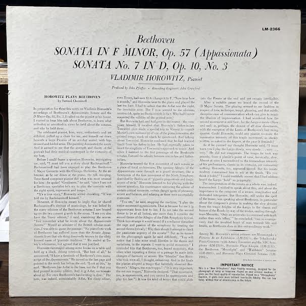 Ludwig van Beethoven - Sonata In F Minor, Op. 57 / Sonata No. 7 In D, Op. 10, No. 3 (VINYL) | Near Mint (NM or M-) Excellent+ (EX+)