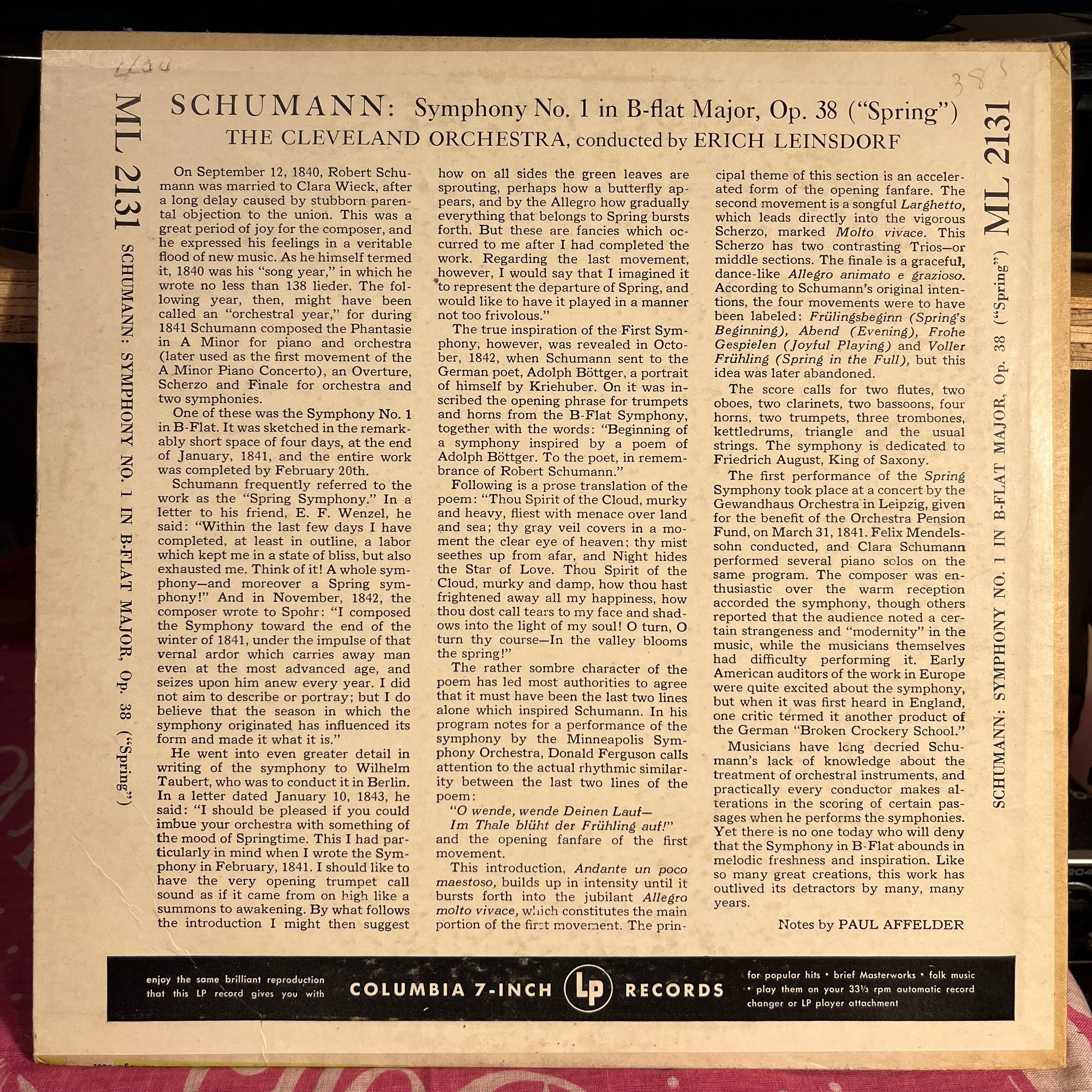 Symphony No. 1 In B-Flat Major, Op. 38 ("Spring") 10" | Near Mint (NM) Excellent (EX)