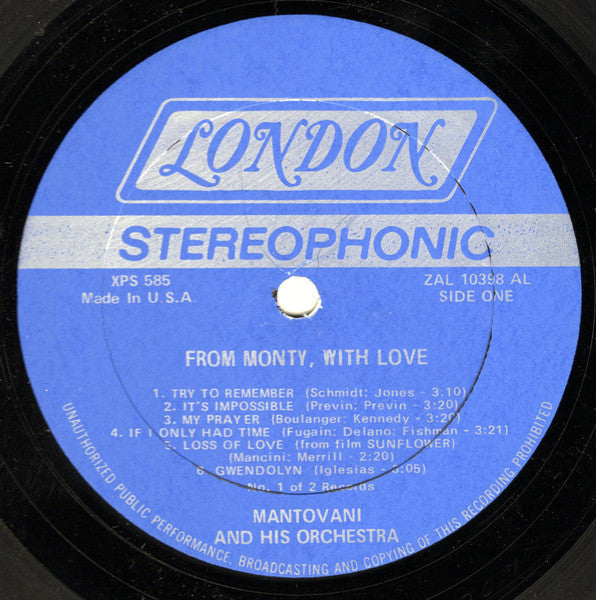 Mantovani And His Orchestra - From Monty, With Love | Near Mint (NM) Excellent (EX)