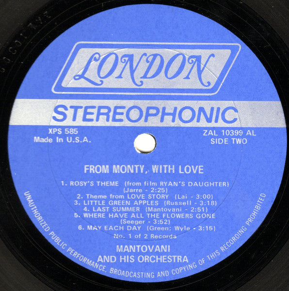 Mantovani And His Orchestra - From Monty, With Love | Near Mint (NM) Excellent (EX)